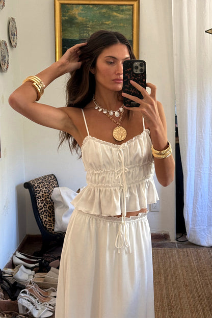Dahlia Beyaz Saten Askılı Bluz