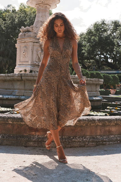 Darcy Leopar Desenli Maxi Elbise