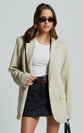 Lorcan Blazer Ceket - Taş Rengi Oversize Boyfriend Kesim Blazer