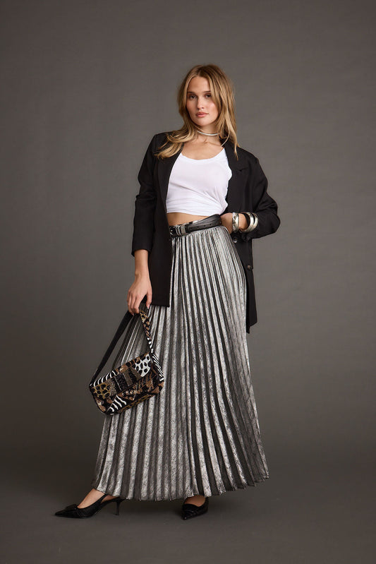 Electric Love Füme Metalik Pileli Maxi Etek