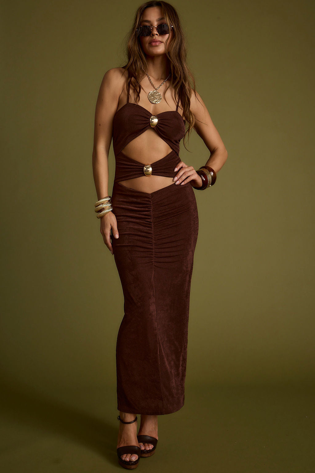 Elena Kahverengi Akışkan Elbise