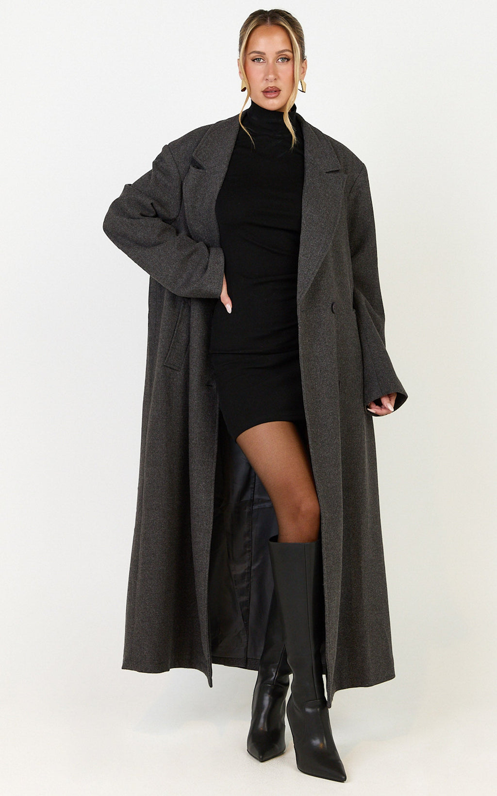 Eloise Kaban - Gri Melanj Oversize Uzun Terzi Kesim Kaban
