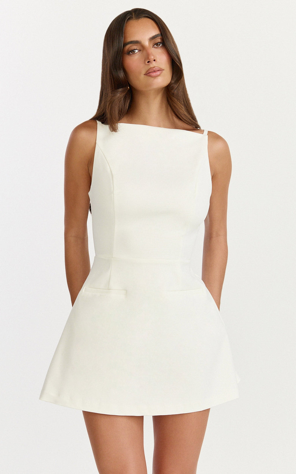 Eloise Playsuit - Düz Yaka Fit & Flare Şort Tulum - Beyaz