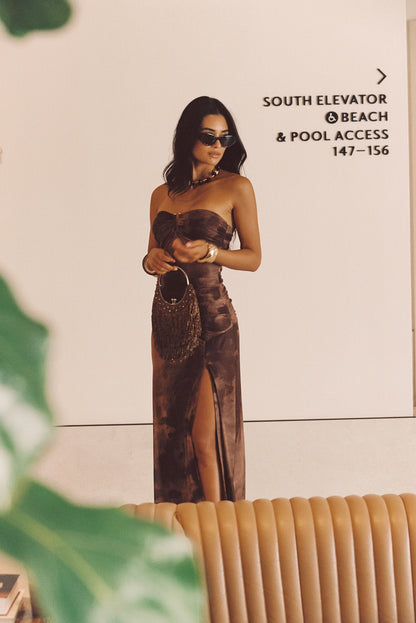 Everly Mocha Tül Midi Elbise