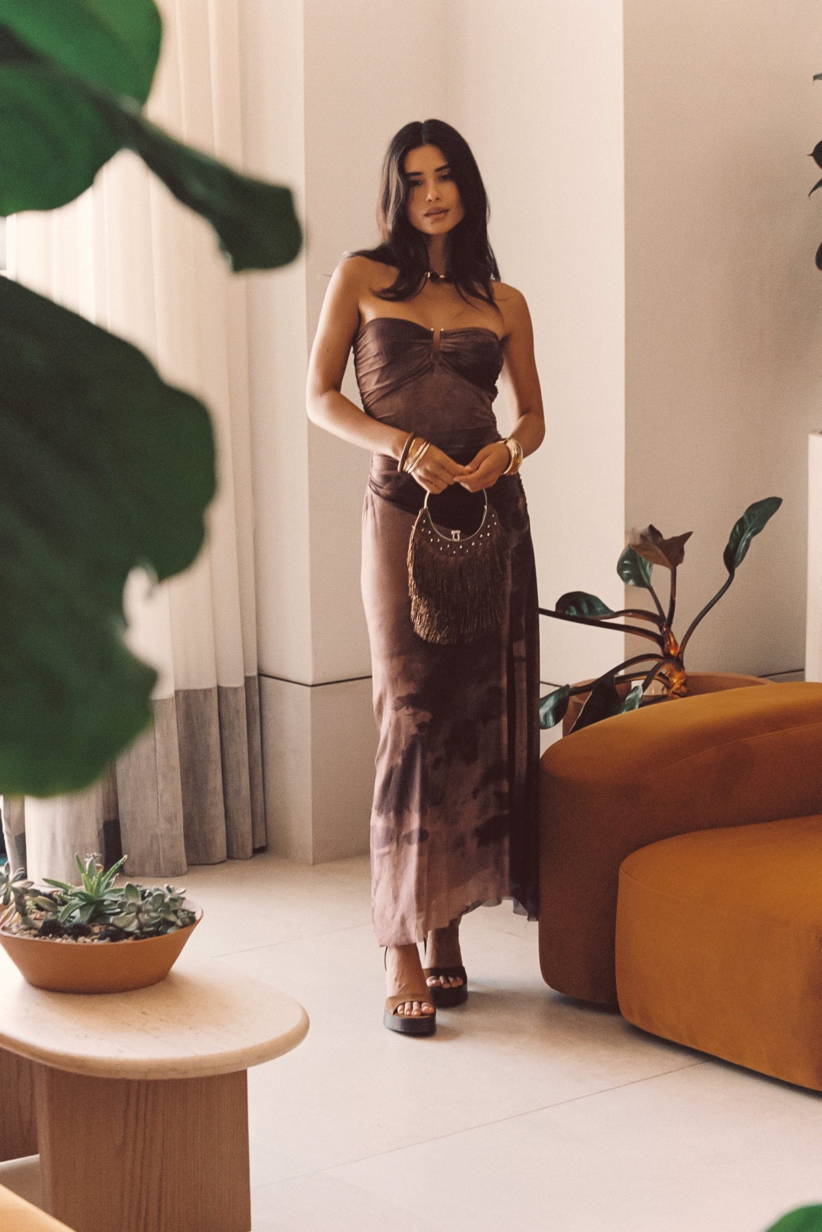Everly Mocha Tül Midi Elbise