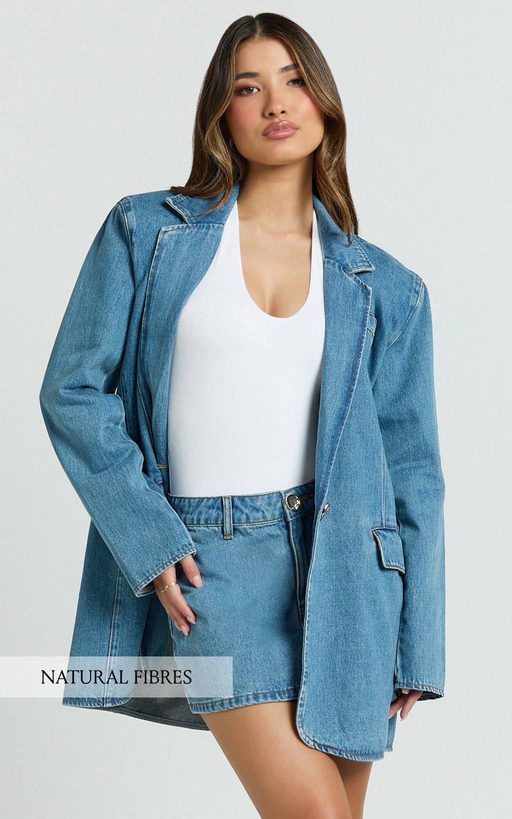 Fabia Ceket - Açık Mavi Yıkamalı Oversize Denim Blazer Ceket