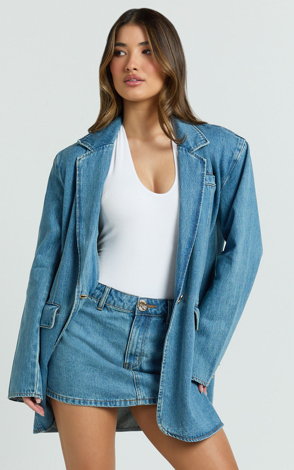 Fabia Ceket - Açık Mavi Yıkamalı Oversize Denim Blazer Ceket