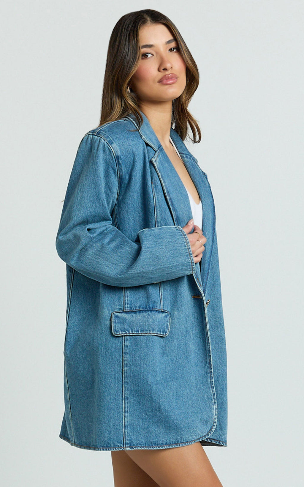 Fabia Ceket - Açık Mavi Yıkamalı Oversize Denim Blazer Ceket