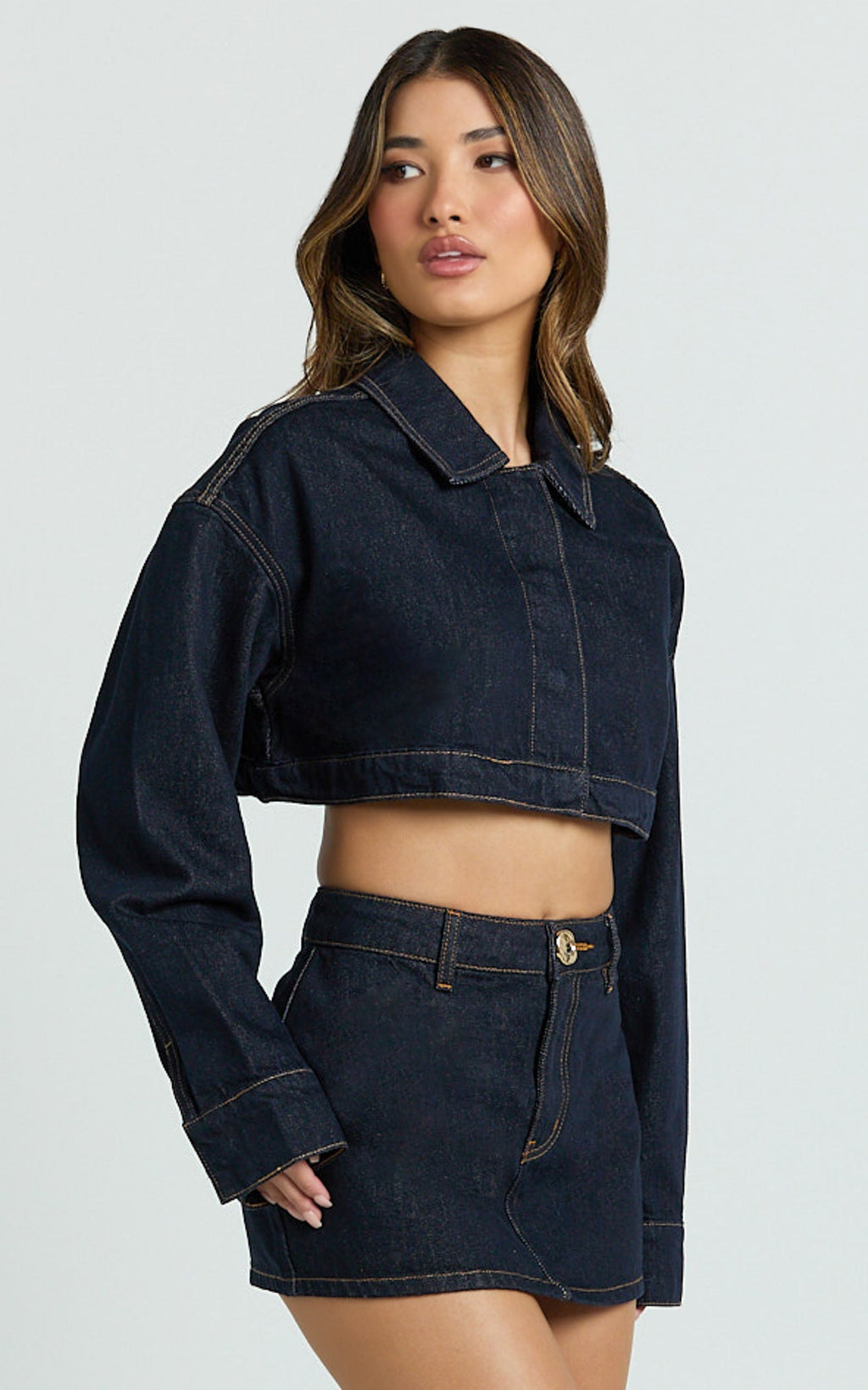 Fabia Şort Etek - Ham Denim Yıkamalı Orta Bel Denim Şort Etek