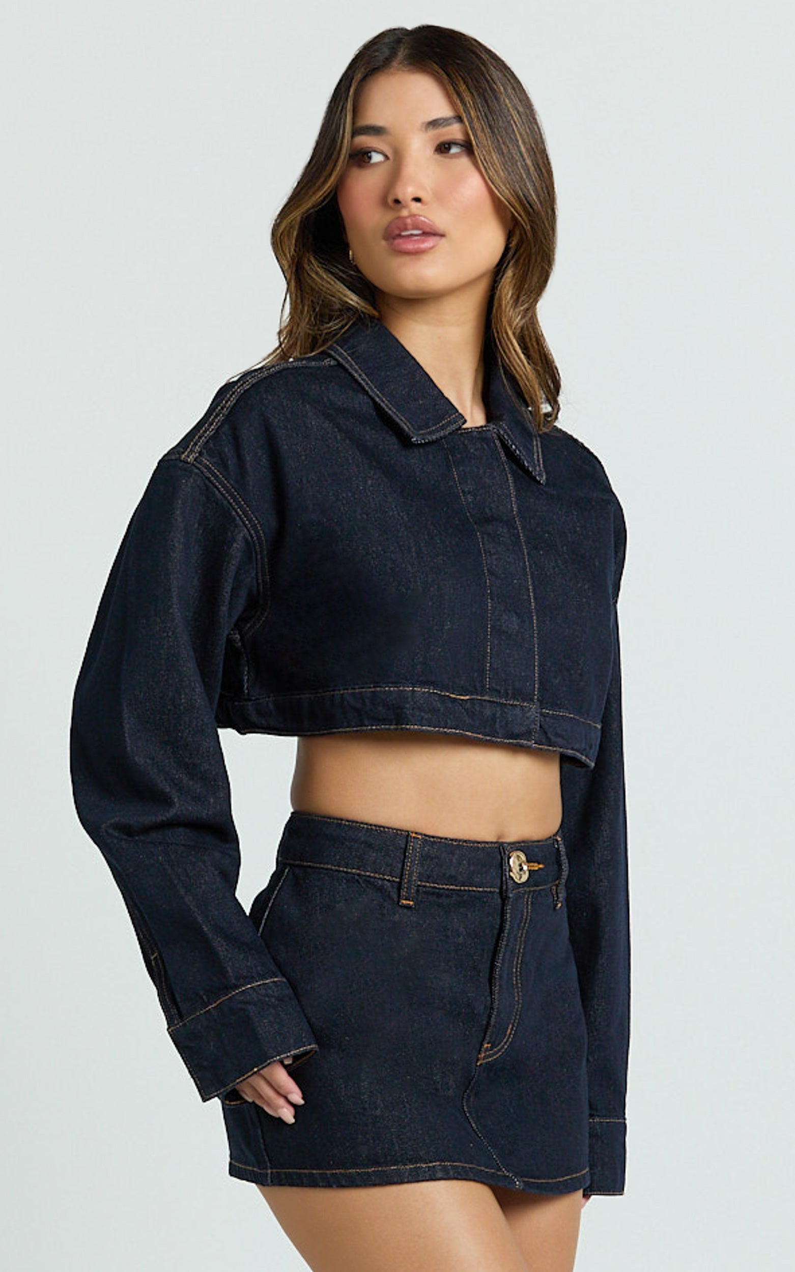 Fabia Şort Etek - Ham Denim Yıkamalı Orta Bel Denim Şort Etek