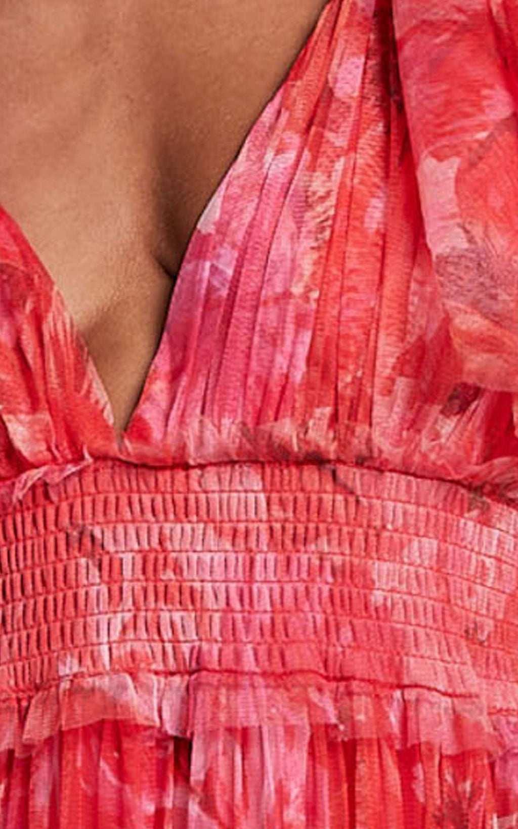 Leianna Midi Elbise - Sunset Floral Desenli Tül Kelebek Kollu Katlı Fırfırlı Elbise