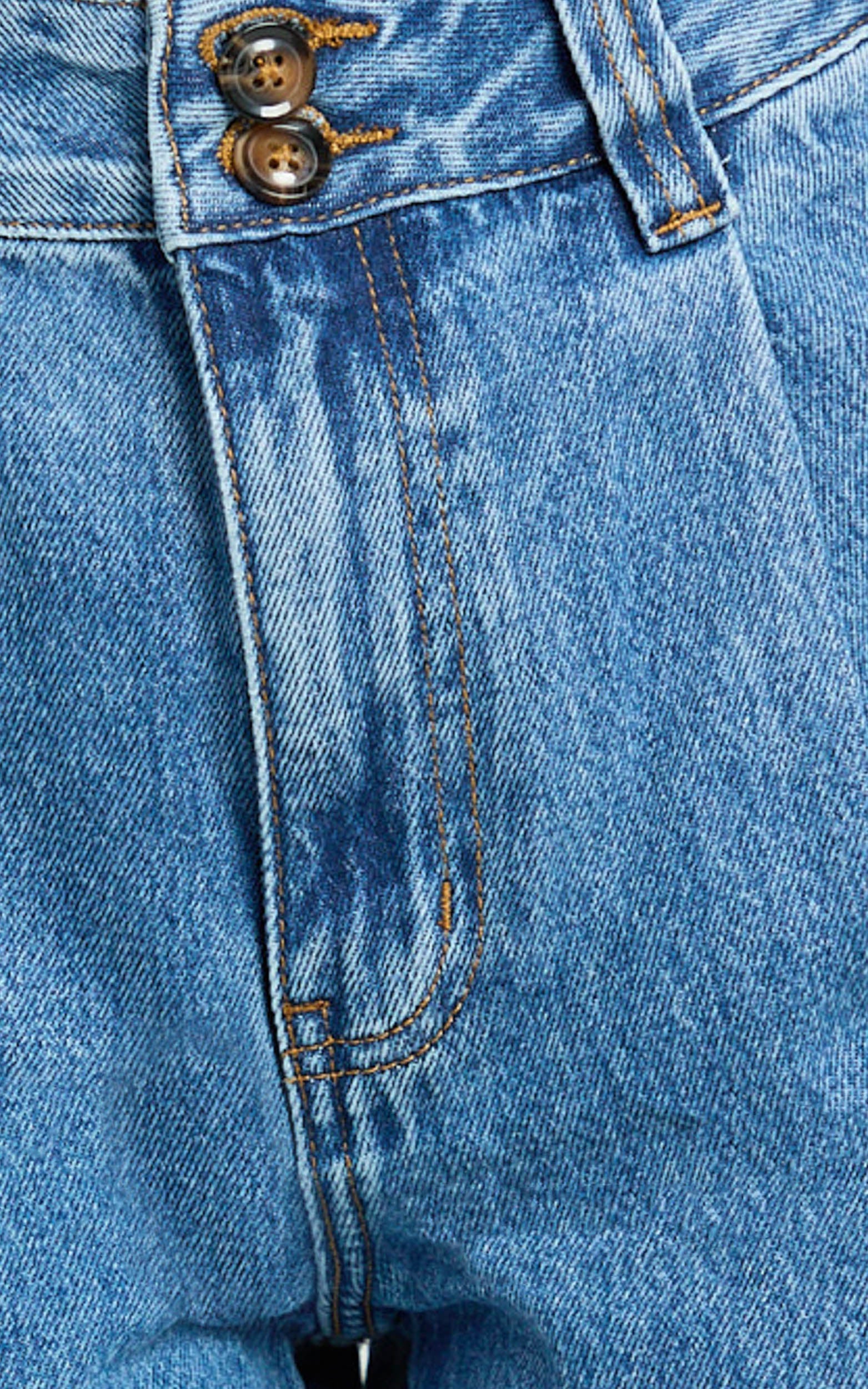 Fergie Jean - Orta Mavi Yıkamalı Yüksek Bel Düz Paça Denim Jean