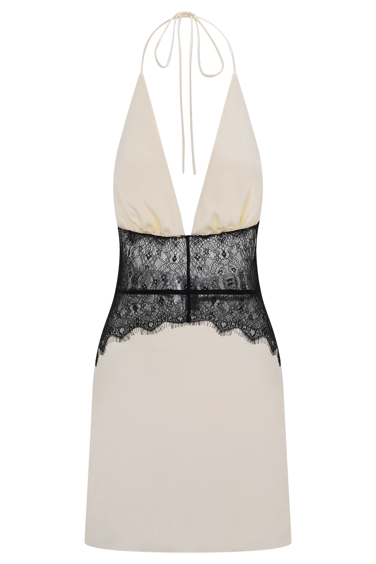Dinah Dantel Ve Saten Mini Elbise - Siyah/Fildişi