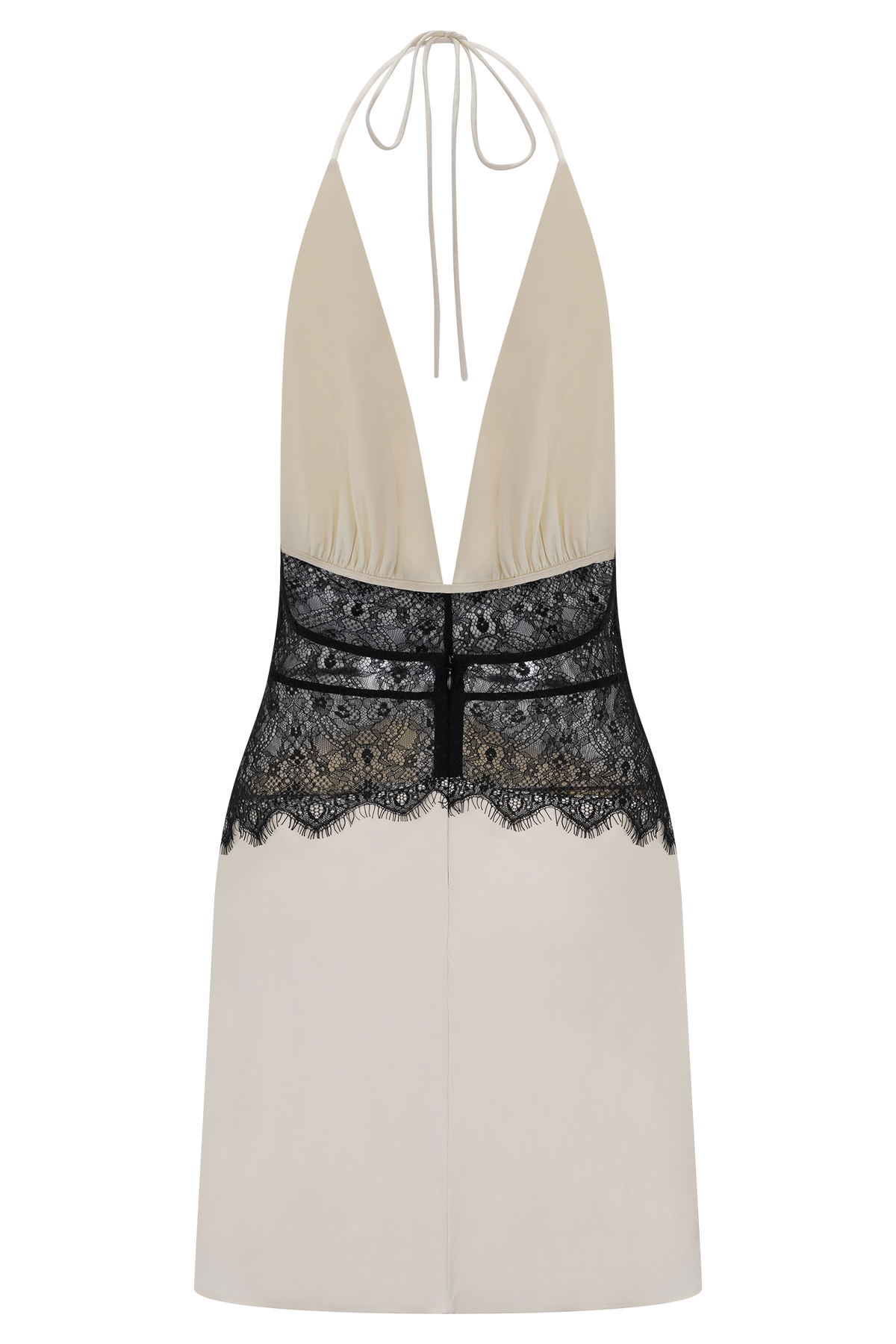 Dinah Dantel Ve Saten Mini Elbise - Siyah/Fildişi