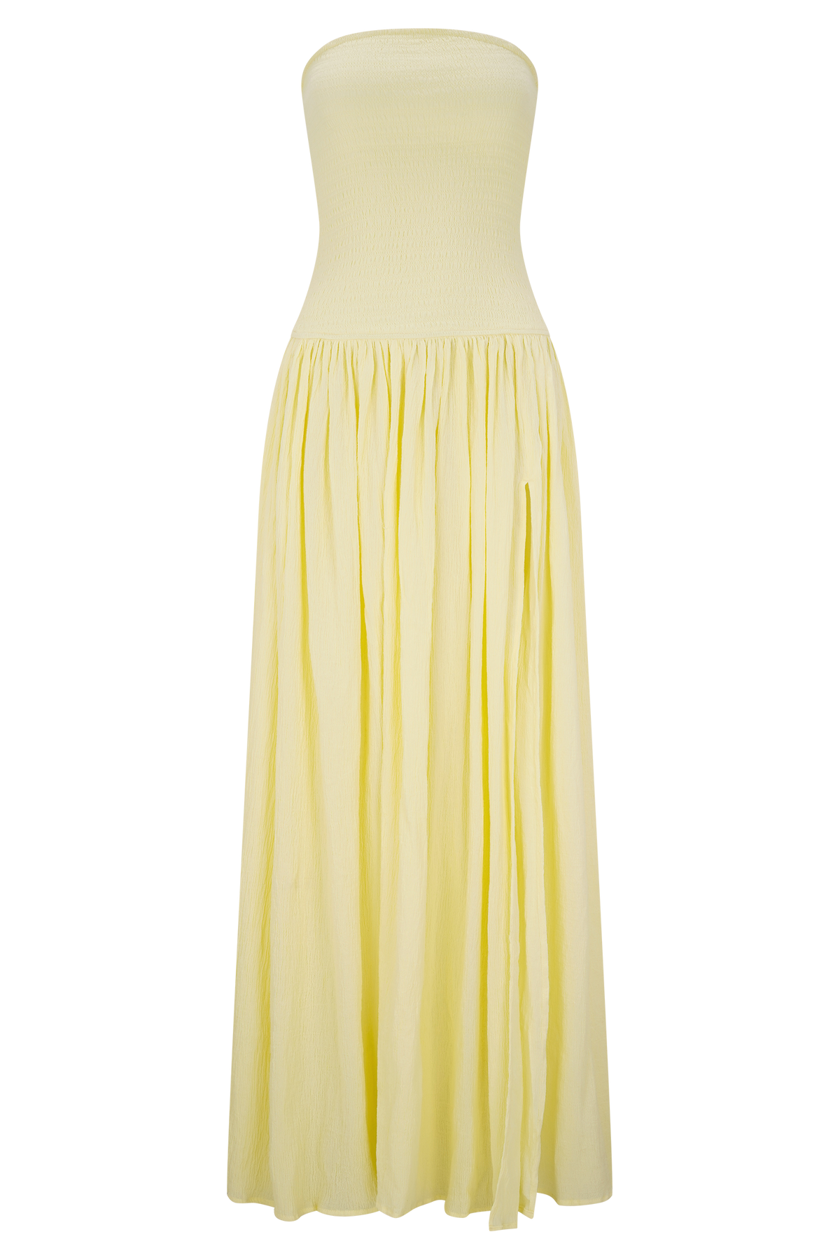 Maureen Cotton Büzgülü Uzun Elbise - Limon