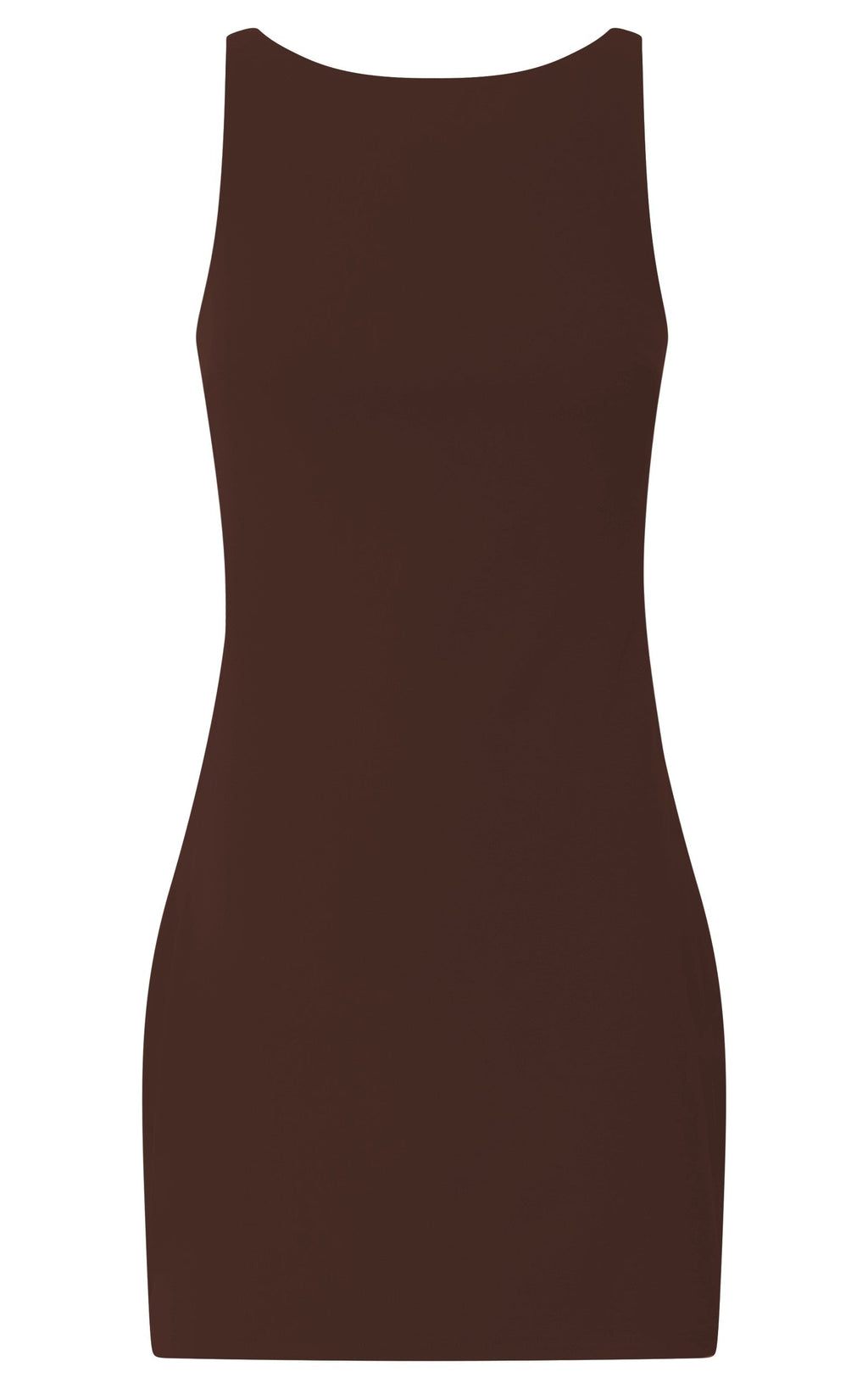 Bindi Mini Elbise - Çikolata Kahvesi Kayık Yaka Bodycon Elbise