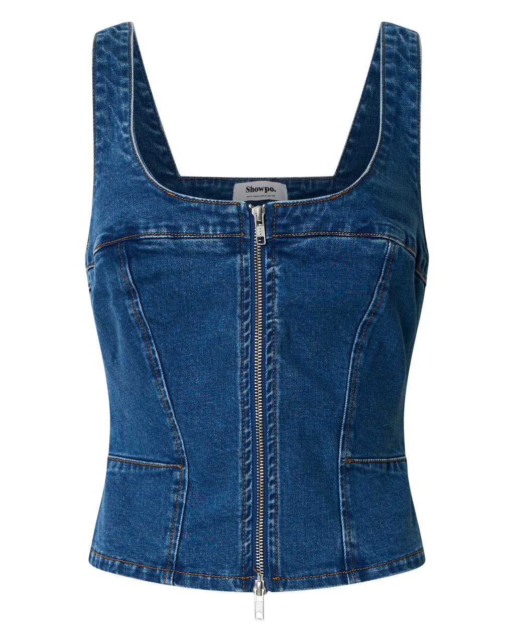 Bellerose Üst - Koyu Mavi Yıkamalı Önden Fermuarlı Dar Kesim Denim Üst