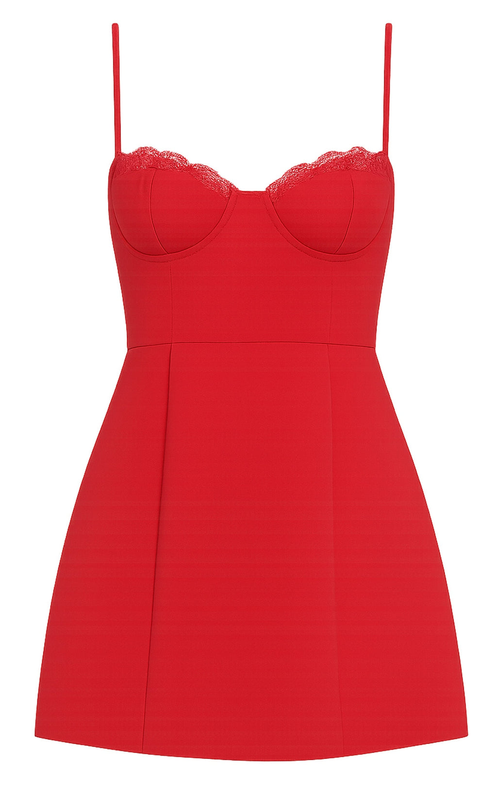 Benson Mini Elbise - Kırmızı Kalp Yaka Fit & Flare Lale Etek Elbise