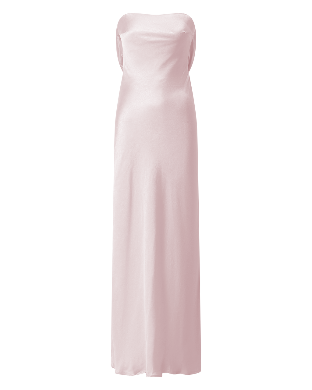 Charlita Maxi Elbise - Açık Pembe Straplez Degaje Sırt Saten Elbise