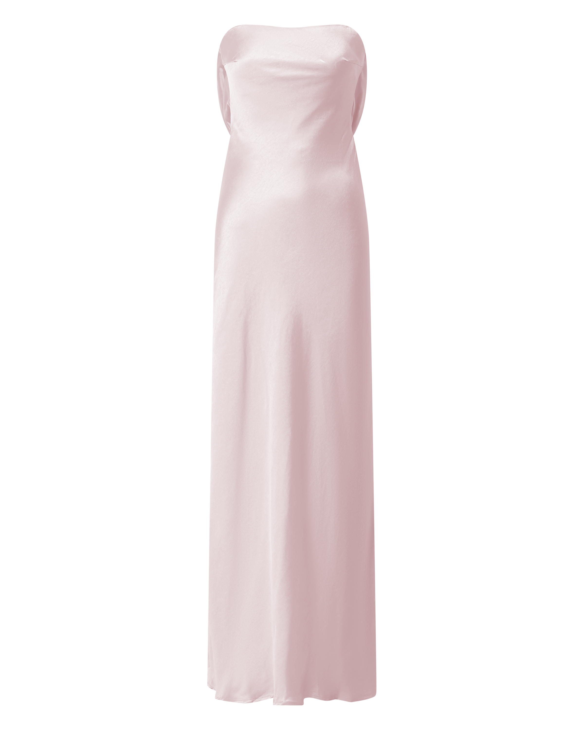 Charlita Maxi Elbise - Açık Pembe Straplez Degaje Sırt Saten Elbise