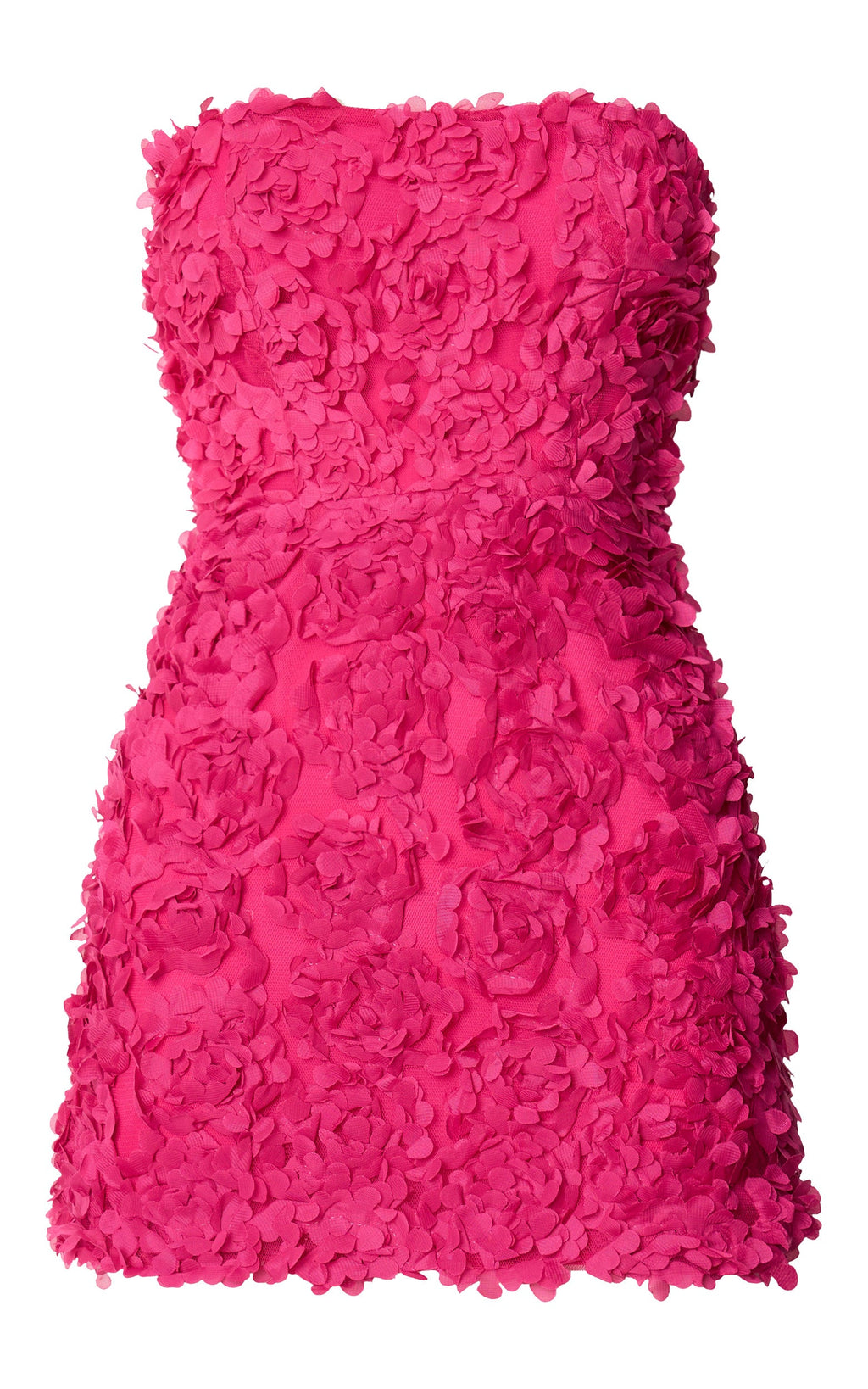 Cassia Mini Elbise - Pembe Straplez 3D Çiçekli Sırtı Bağcıklı Elbise