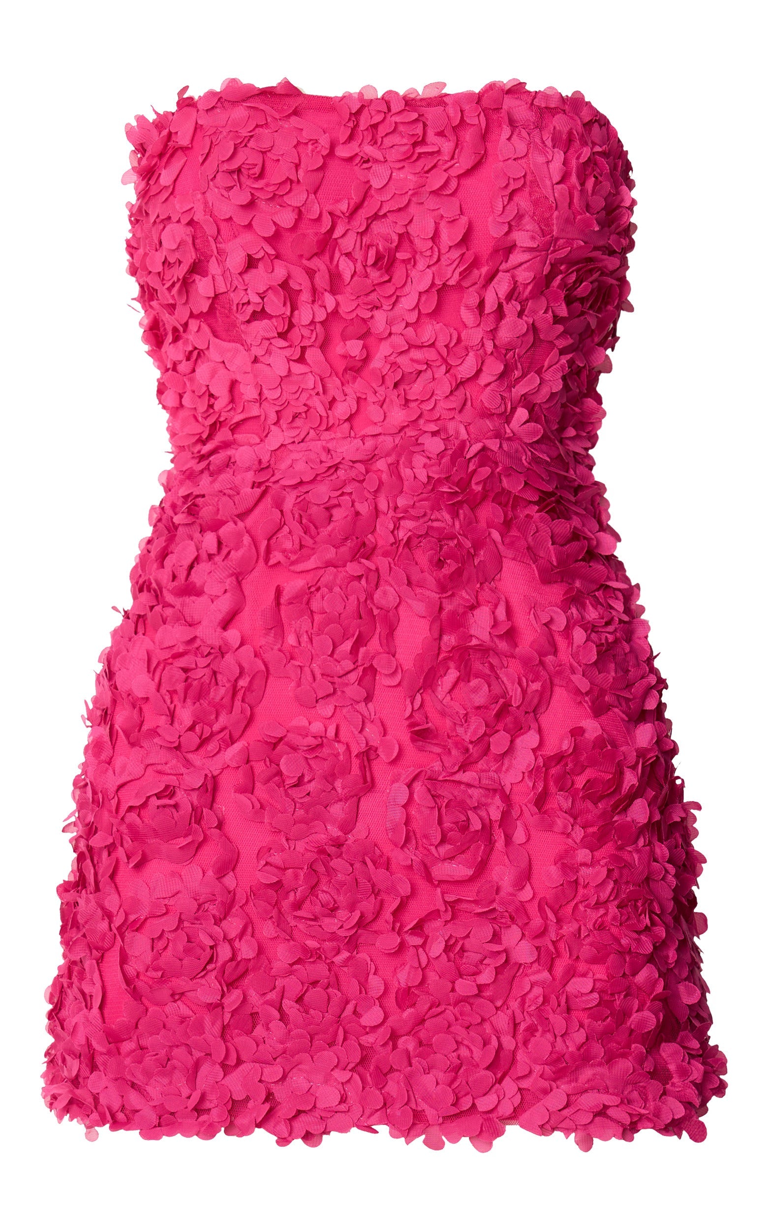 Cassia Mini Elbise - Pembe Straplez 3D Çiçekli Sırtı Bağcıklı Elbise
