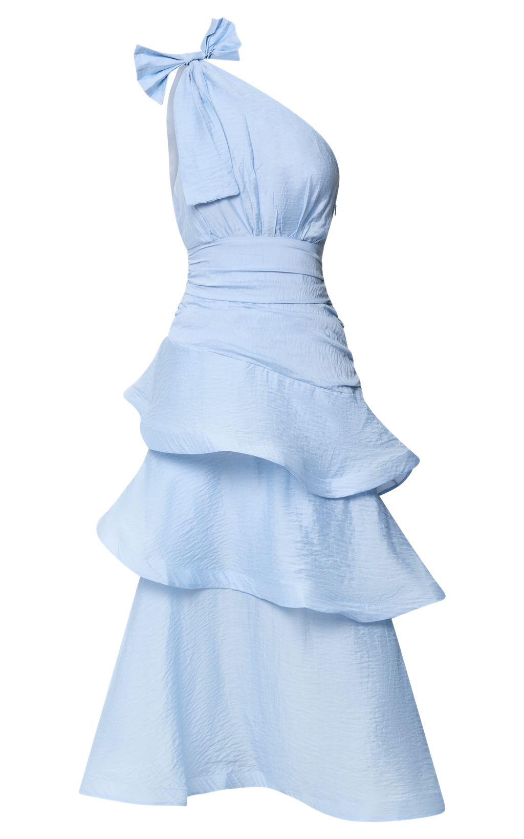 Eugenia Midi Elbise - Açık Mavi Tek Omuz Katmanlı Fit & Flare Elbise