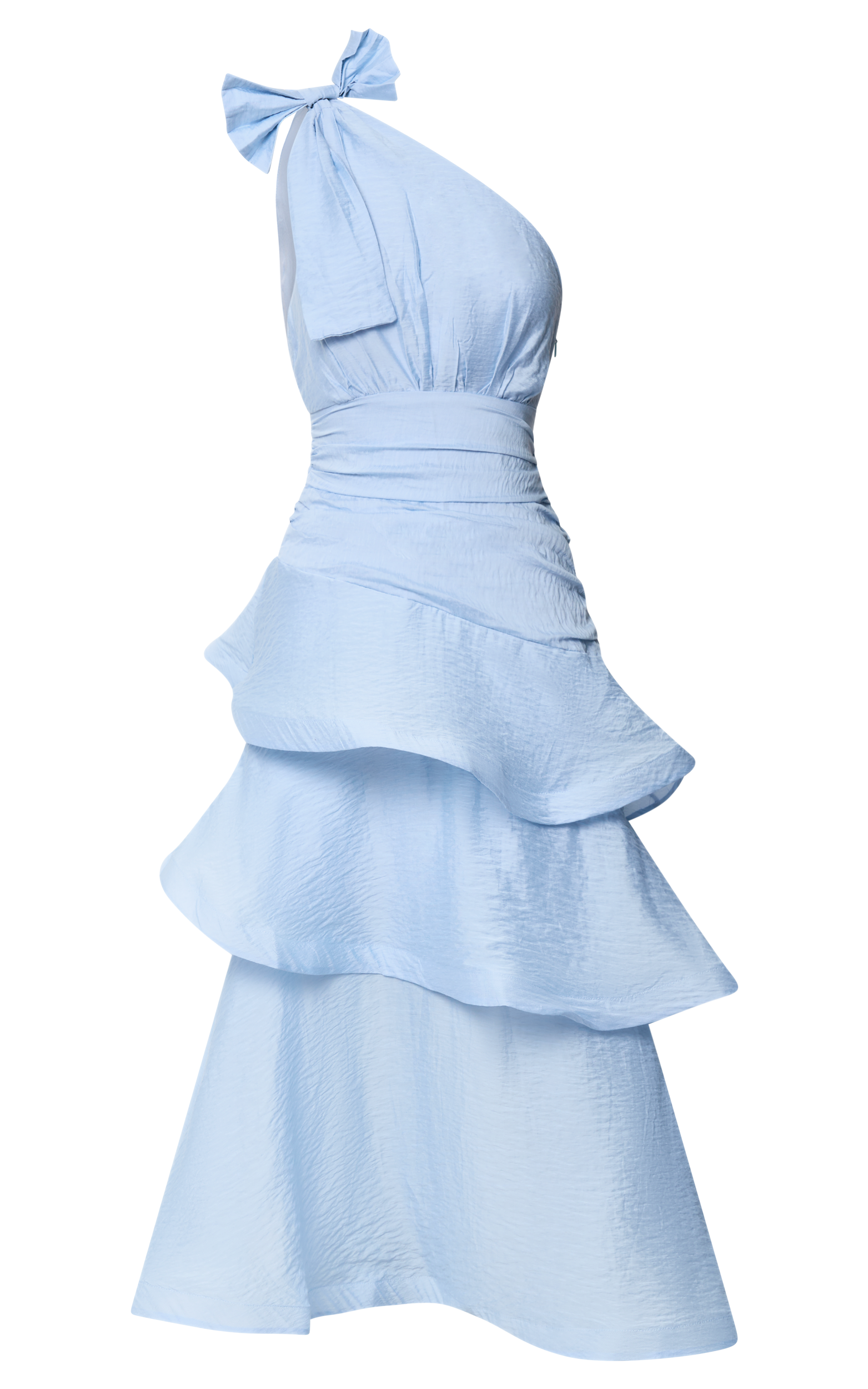 Eugenia Midi Elbise - Açık Mavi Tek Omuz Katmanlı Fit & Flare Elbise