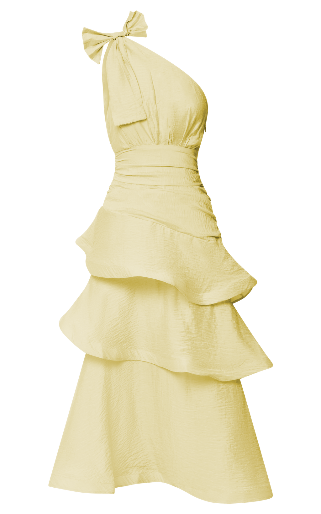Eugenia Midi Elbise - Sarı Tek Omuz Katmanlı Fit & Flare Elbise