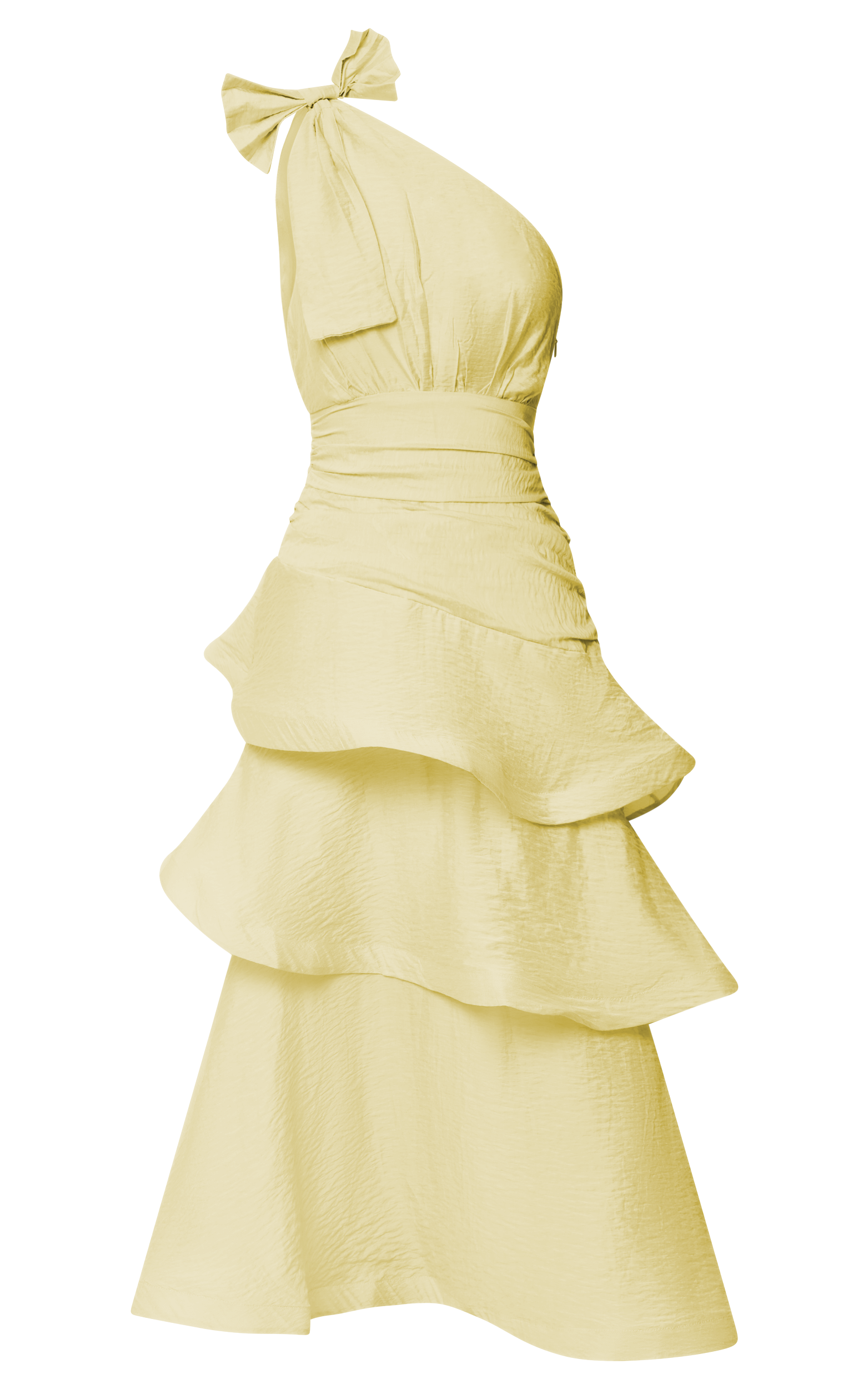 Eugenia Midi Elbise - Sarı Tek Omuz Katmanlı Fit & Flare Elbise