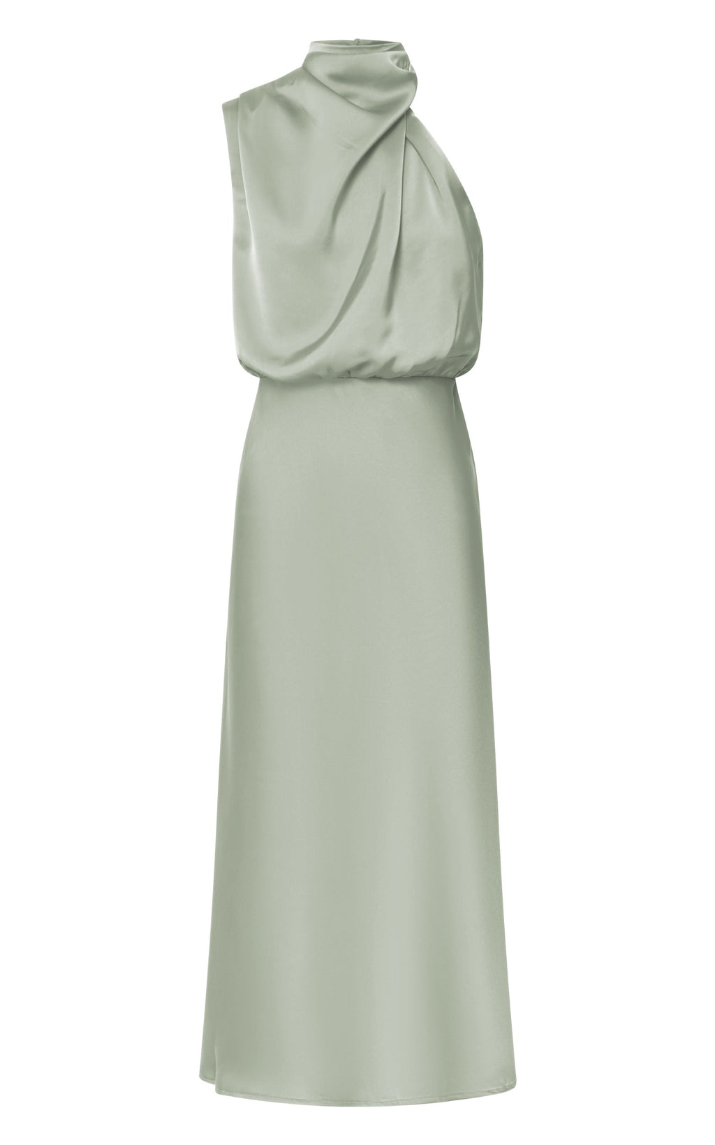 Minnie Midi Elbise - Adaçayı Yeşili Dökümlü Yakalı Saten Slip Elbise