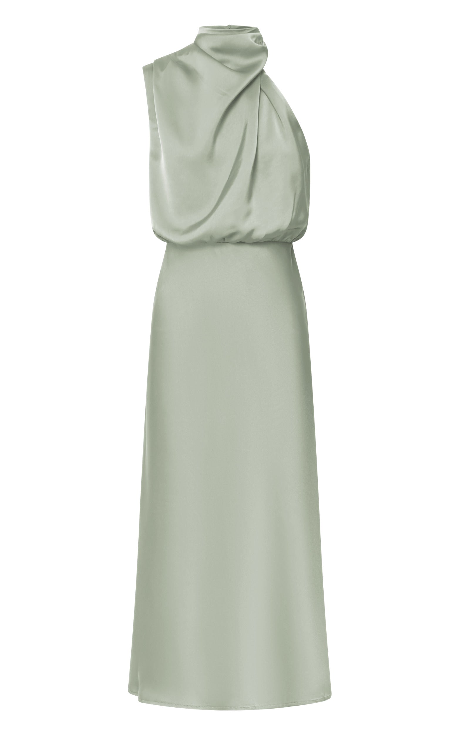 Minnie Midi Elbise - Adaçayı Yeşili Dökümlü Yakalı Saten Slip Elbise