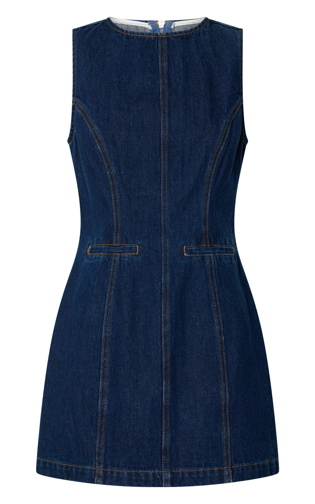 Olenna Mini Elbise - İndigo Yıkamalı Yüksek Yaka Dar Kesim Denim Elbise