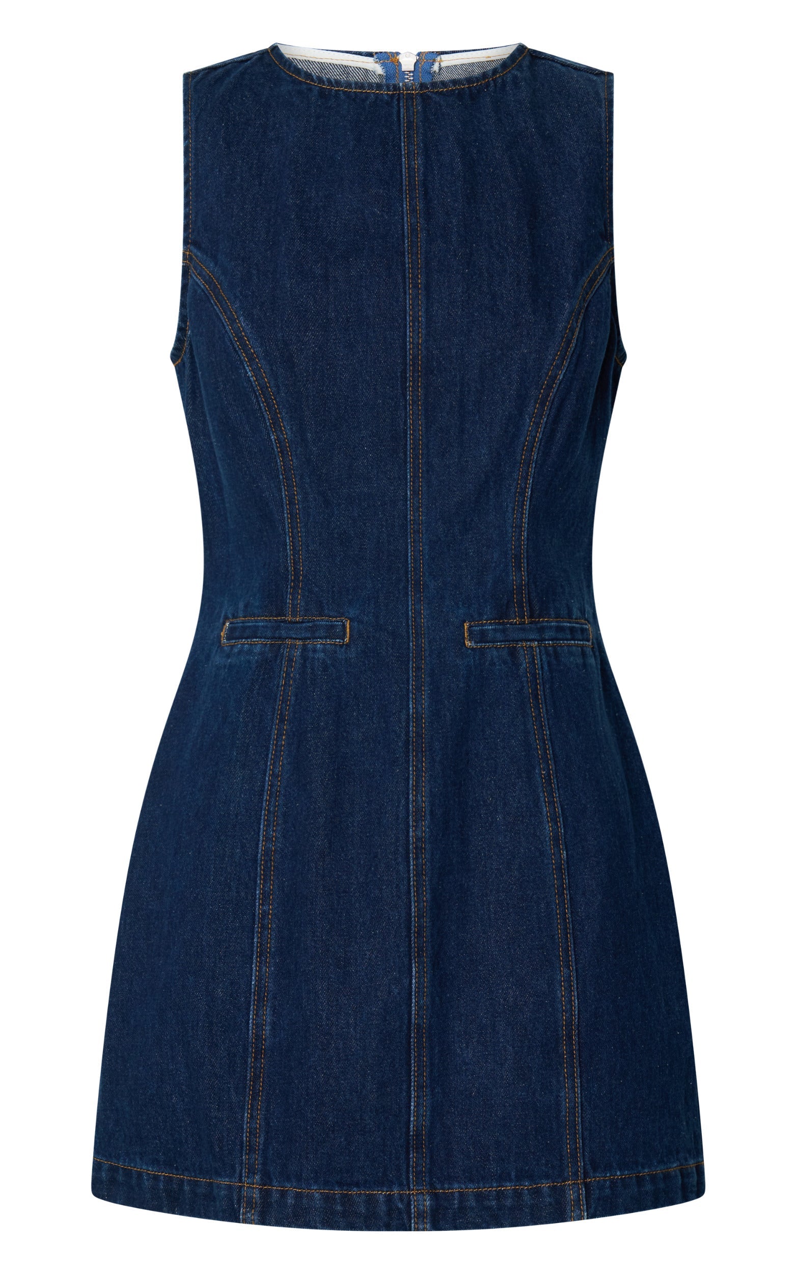 Olenna Mini Elbise - İndigo Yıkamalı Yüksek Yaka Dar Kesim Denim Elbise