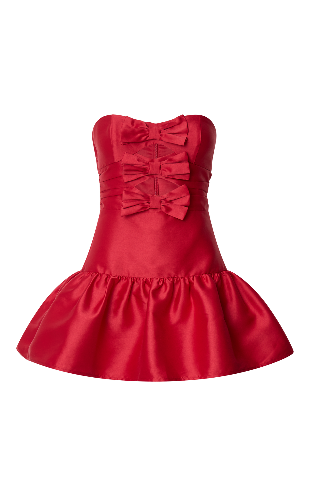Otis Mini Elbise - Kırmızı Straplez Balon Etek Uçlu Fit & Flare Elbise