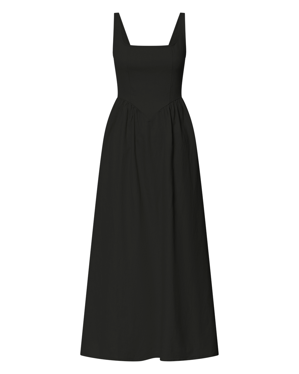 Rhaziya Midi Elbise - Siyah Kolsuz Düz Yaka Fit & Flare Elbise