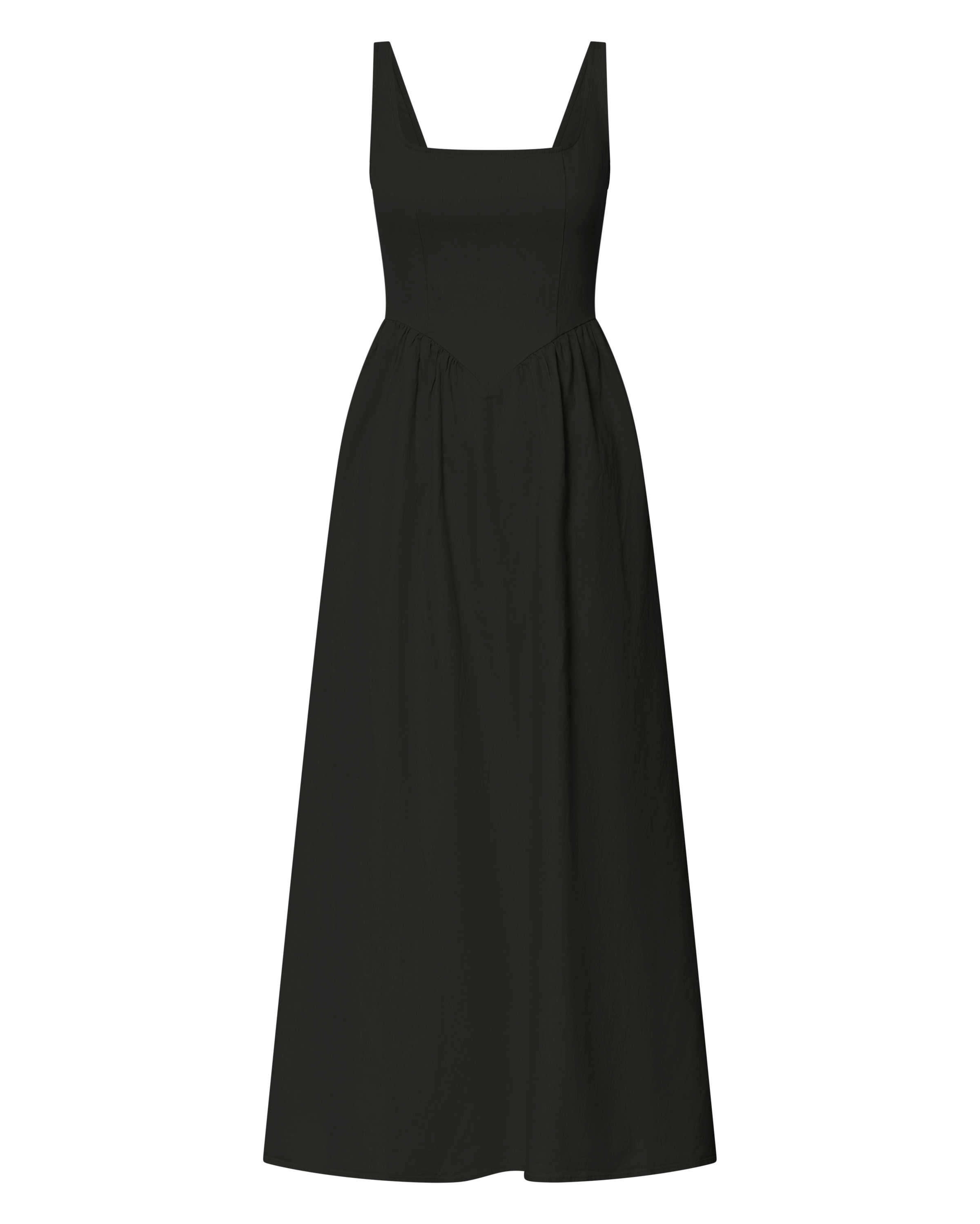 Rhaziya Midi Elbise - Siyah Kolsuz Düz Yaka Fit & Flare Elbise