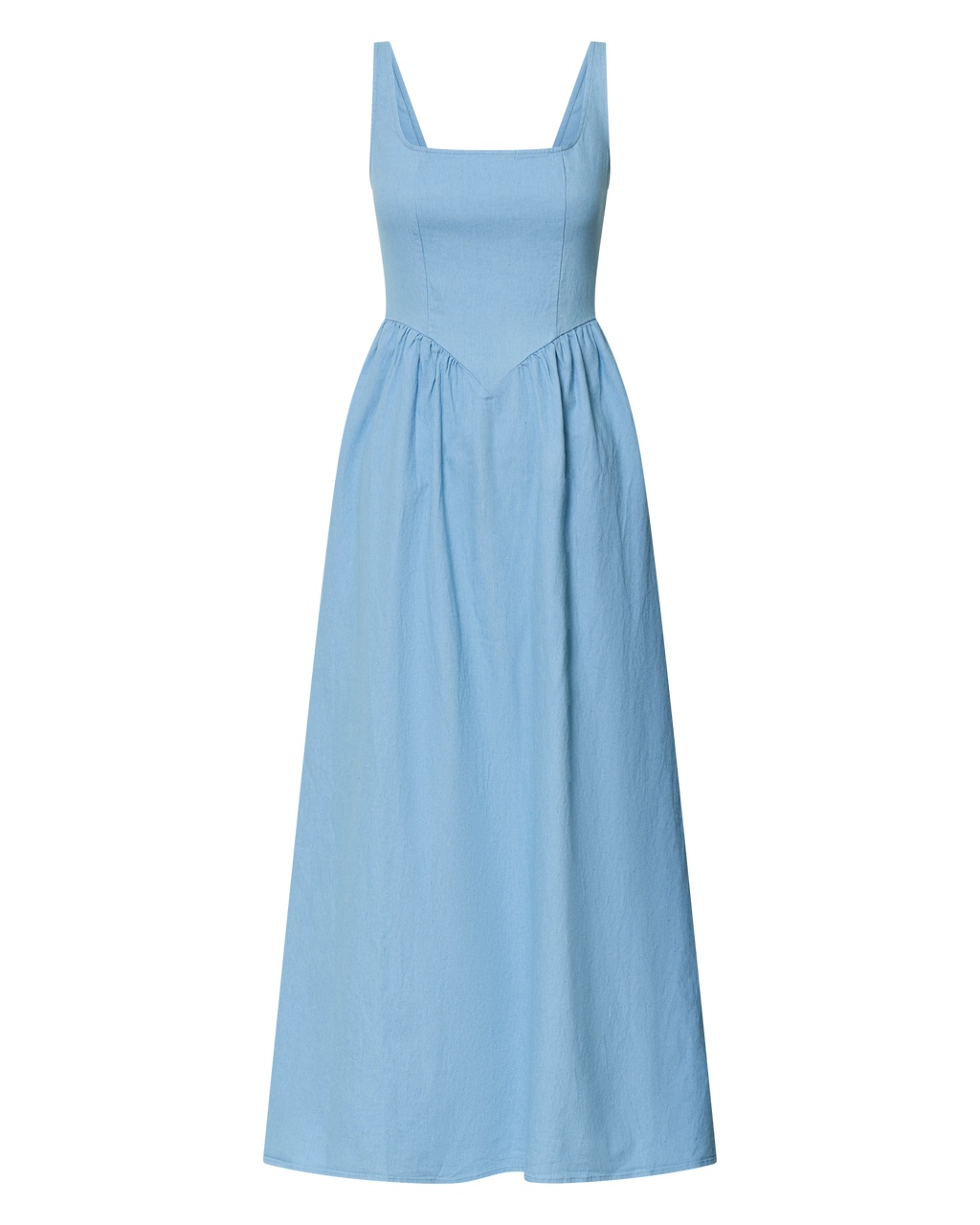 Rhaziya Midi Elbise - Mavi Kolsuz Düz Yaka Fit & Flare Elbise
