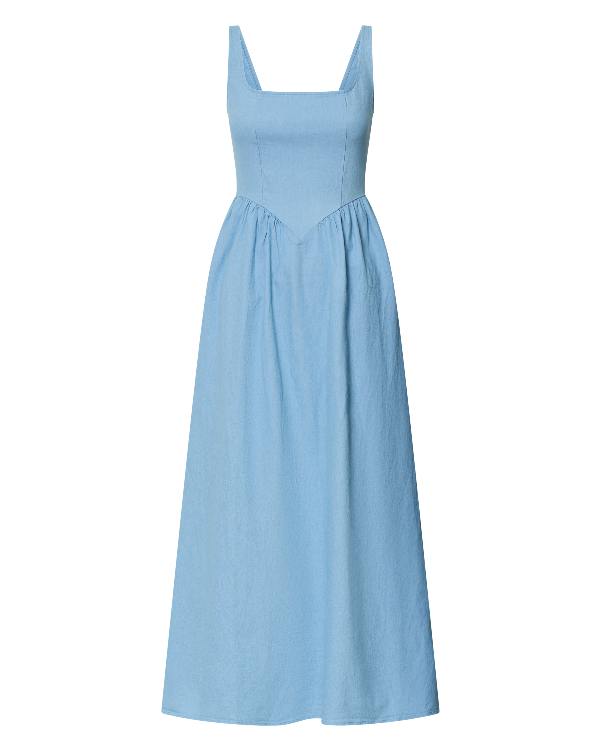 Rhaziya Midi Elbise - Mavi Kolsuz Düz Yaka Fit & Flare Elbise