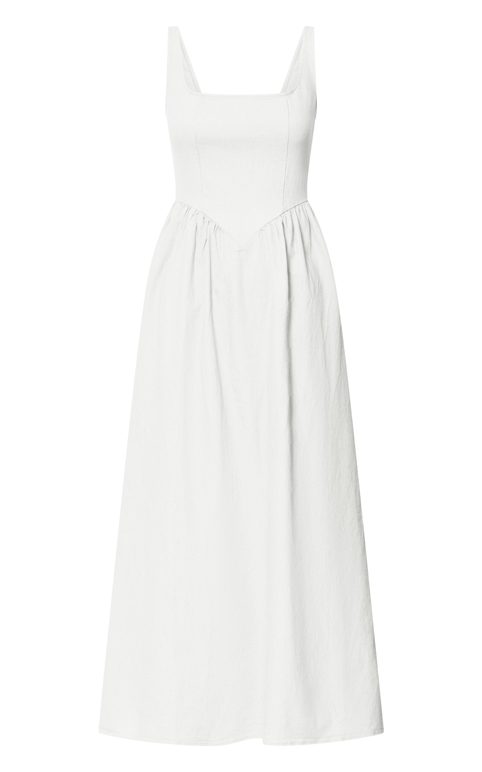 Rhaziya Midi Elbise - Beyaz Kolsuz Düz Yaka Fit & Flare Elbise