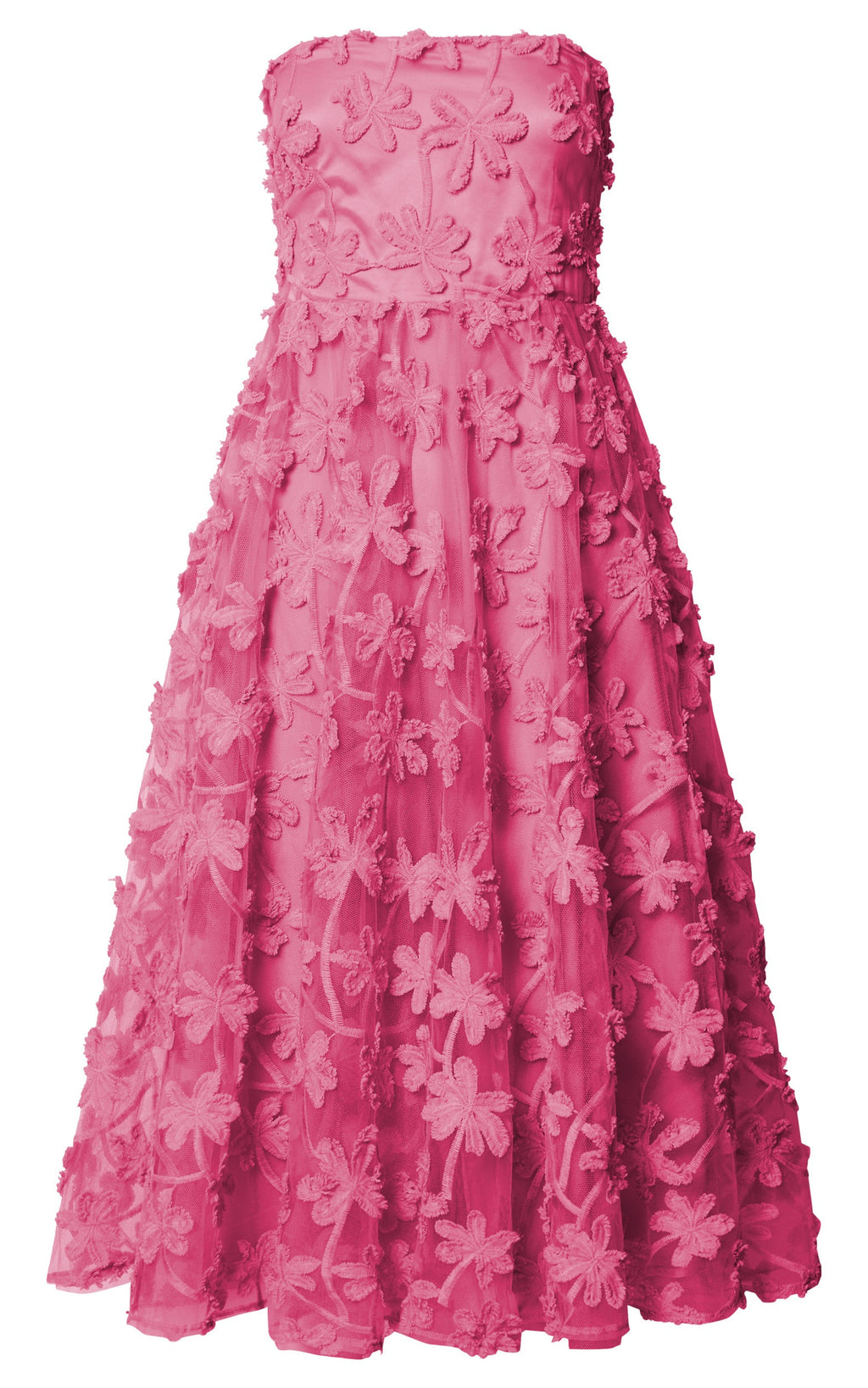 Rheiva Midi Elbise - Pembe Straplez 3D İşlemeli Midi Elbise