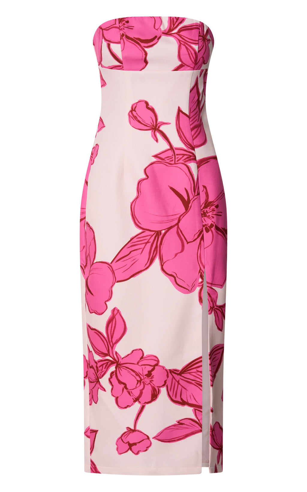Shantelle Midi Elbise - Bouquet Di Fiori Desenli Straplez Bodycon Arkası Yırtmaçlı Elbise