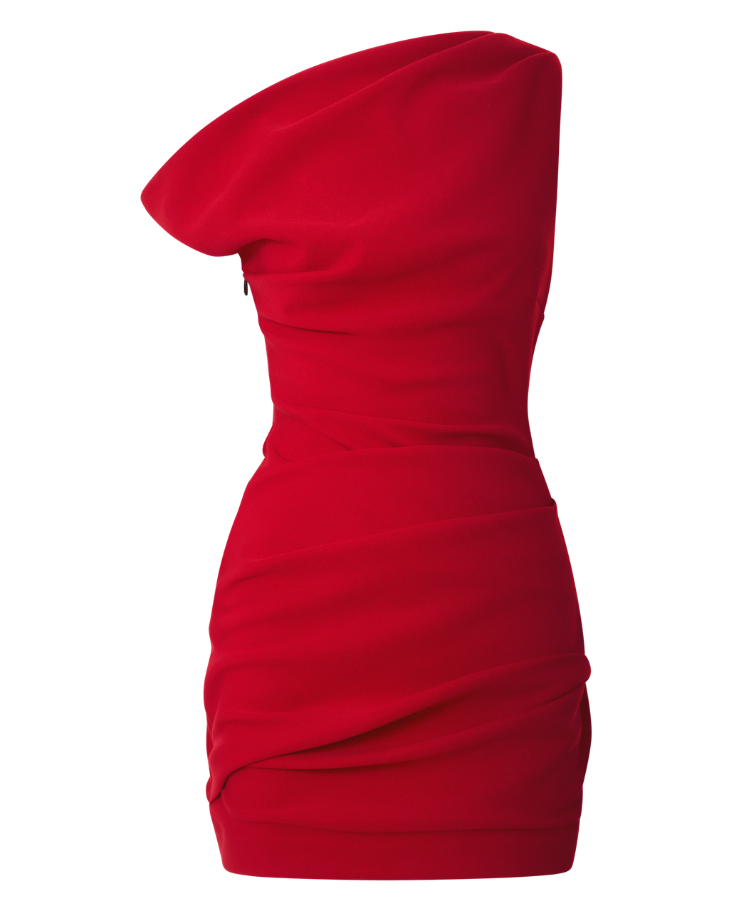 Yolanda Mini Elbise - Kırmızı Tek Omuz Asimetrik Drapeli Bodycon Elbise