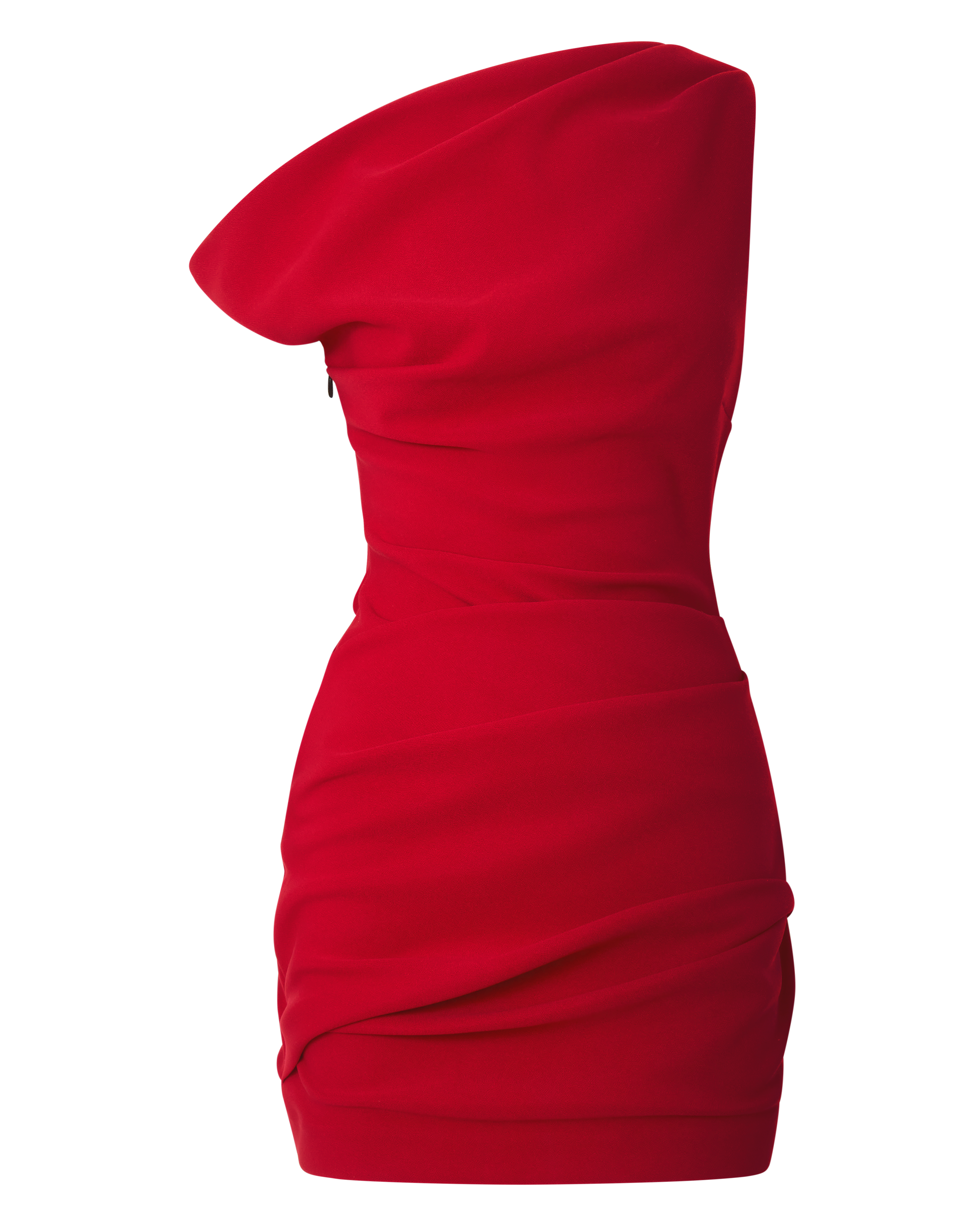 Yolanda Mini Elbise - Kırmızı Tek Omuz Asimetrik Drapeli Bodycon Elbise