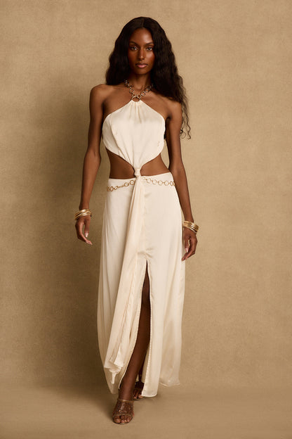 Gala Fildişi Cut-Out Maxi Elbise