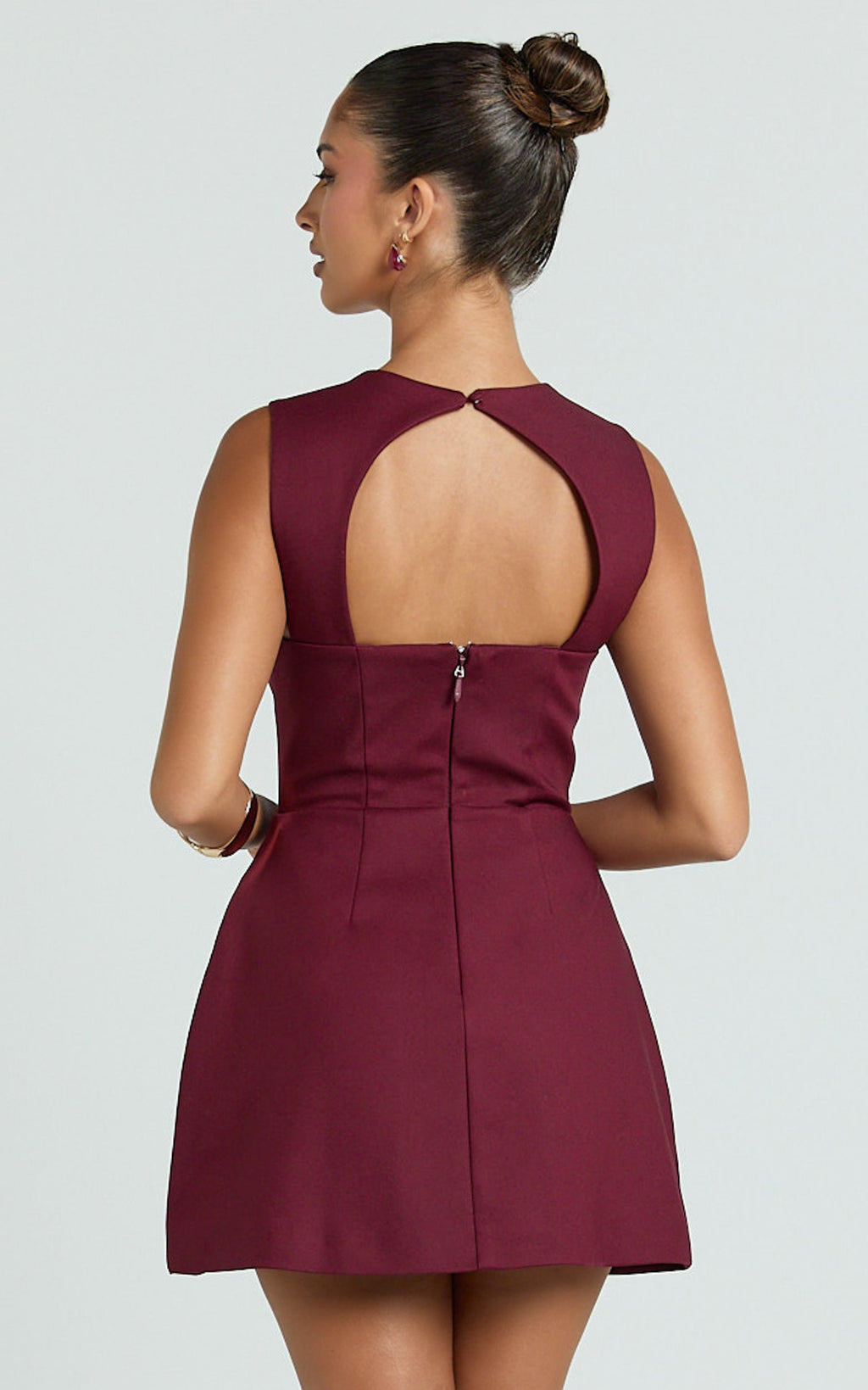 Garrett Mini Elbise - Bordo Kare Yaka Fit & Flare Elbise