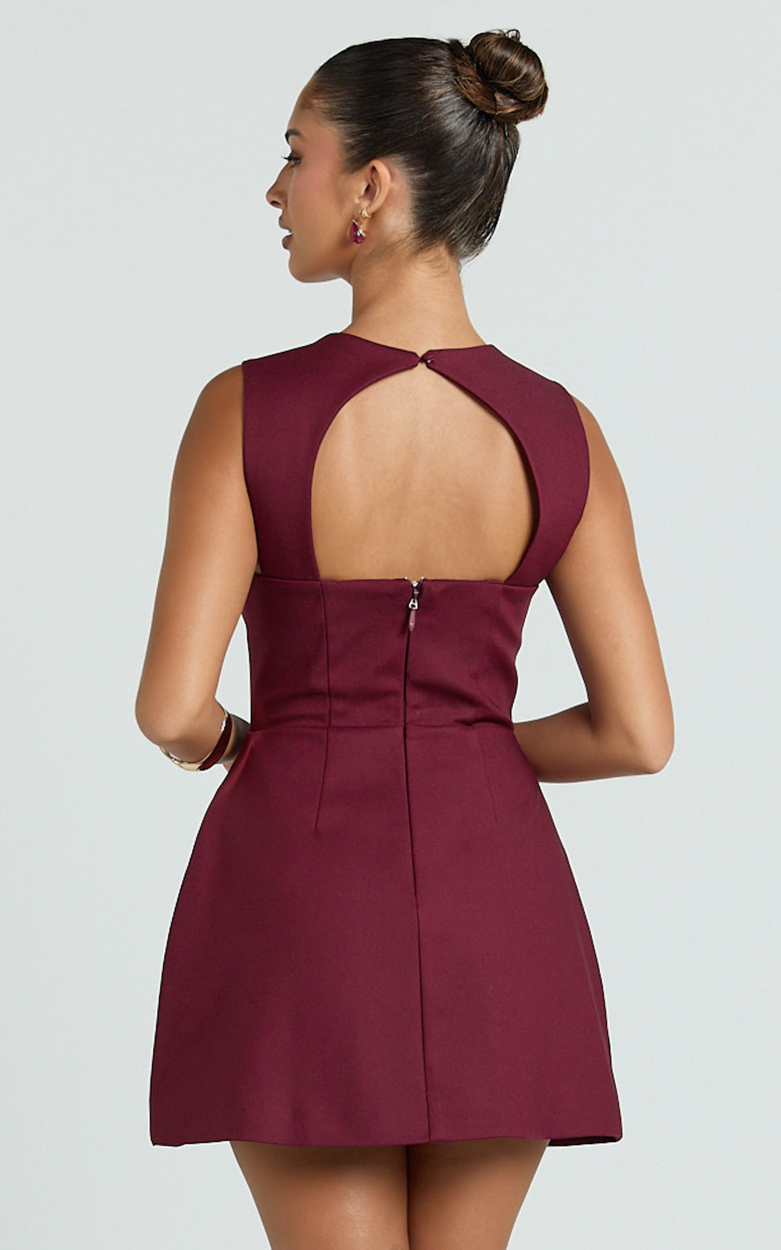 Garrett Mini Elbise - Bordo Kare Yaka Fit & Flare Elbise