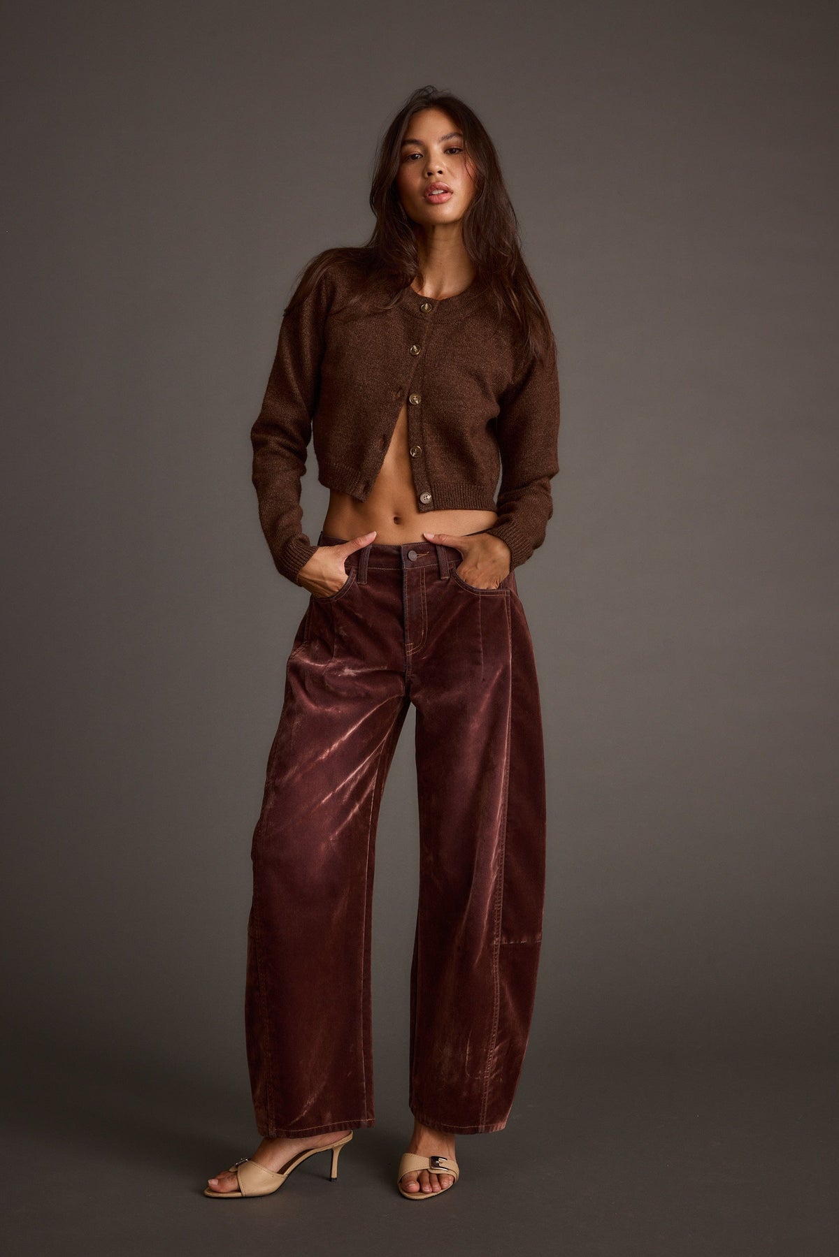 Gracyn Mor Dut Kadife Barrel Pantolon