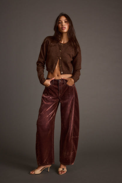 Gracyn Mor Dut Kadife Barrel Pantolon