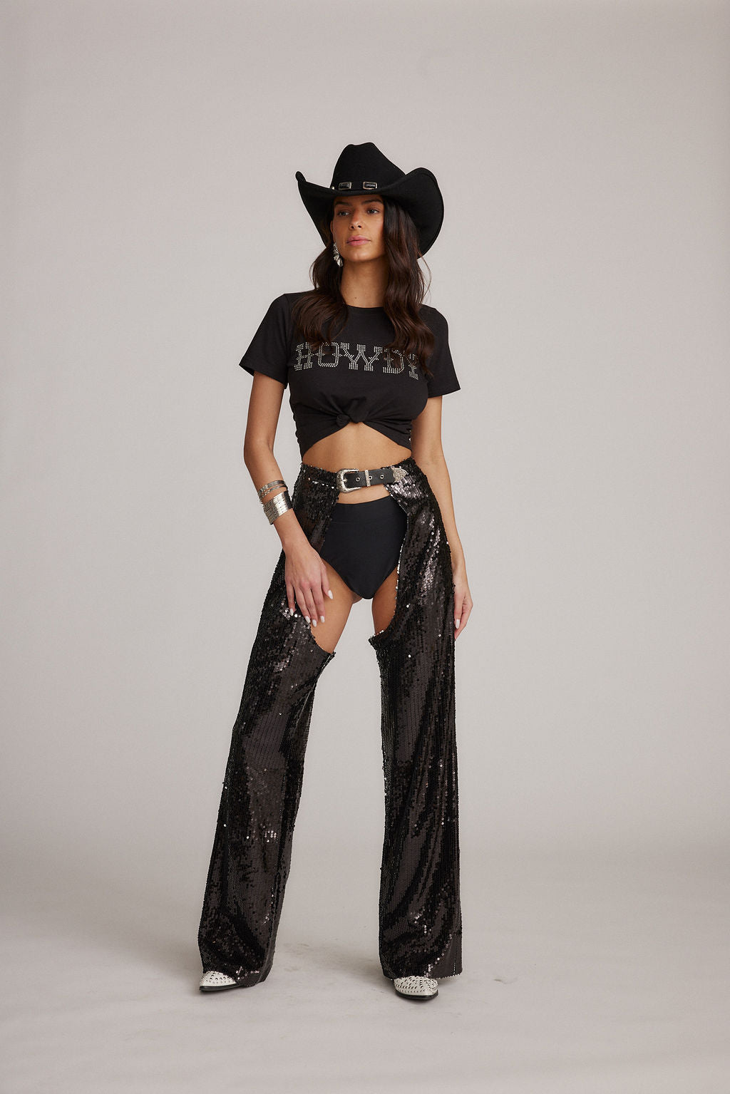 Hartley Siyah Payetli Chaps Pantolon